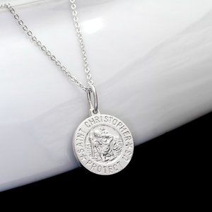 925 Sterling Silver Saint Christopher Pendant Necklace 20" Chain Stamped 925